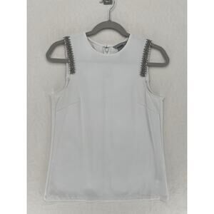 H&M White Sleeveless Blouse Beaded Shoulder Top Womens Size 4 Career Chic
